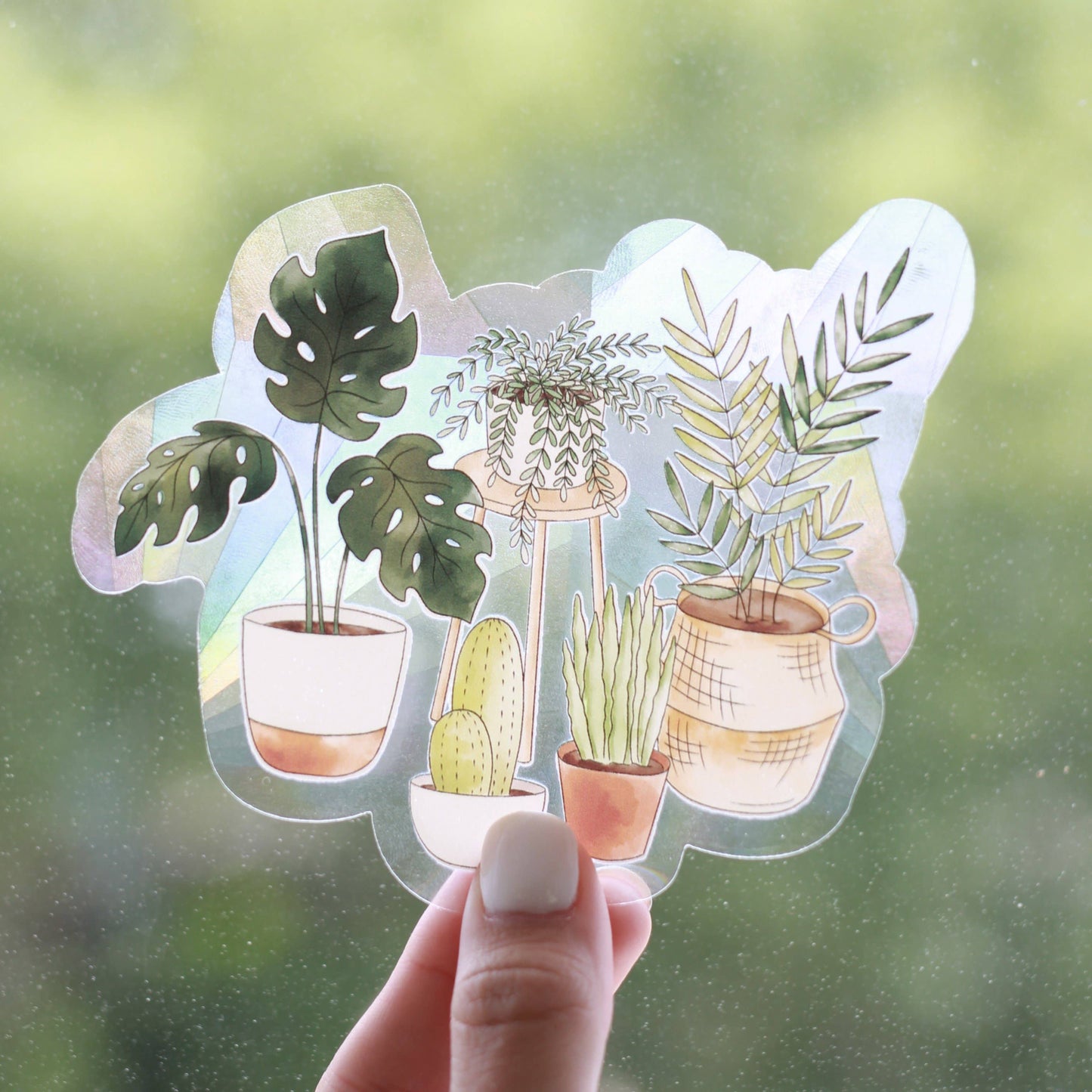 Potted Boho House Plants Sun Catcher Window Decal, 5x4.2 in.