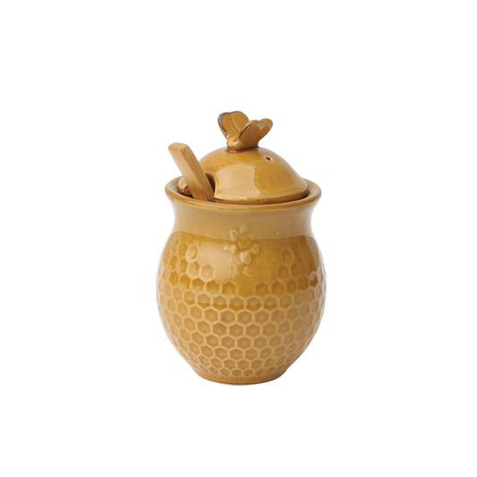Yellow Honey Pot w/ Wood Honey Dipper