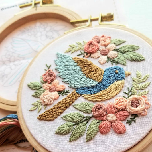 Bluebird Sampler beginner hand embroidery kit