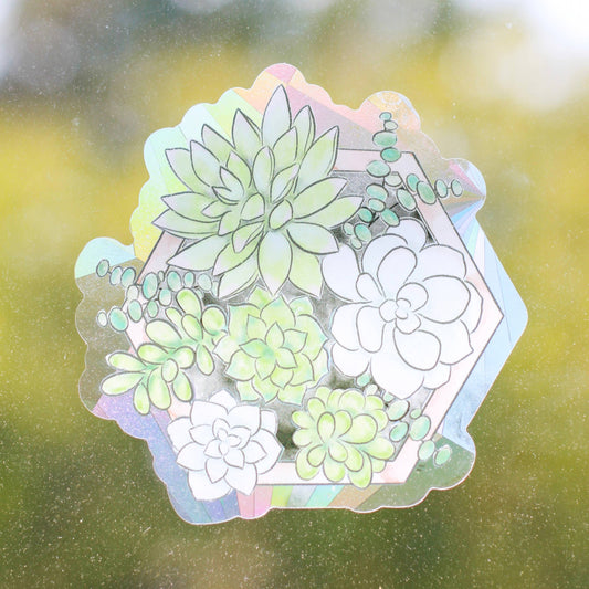 Succulent Planter Sun Catcher Window Decal, 5x4.75 in.