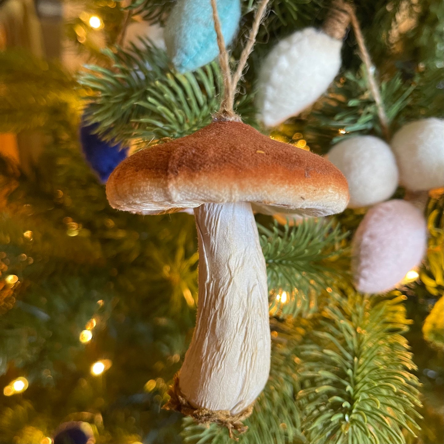 Velvet Round Mushroom Ornament 9cm